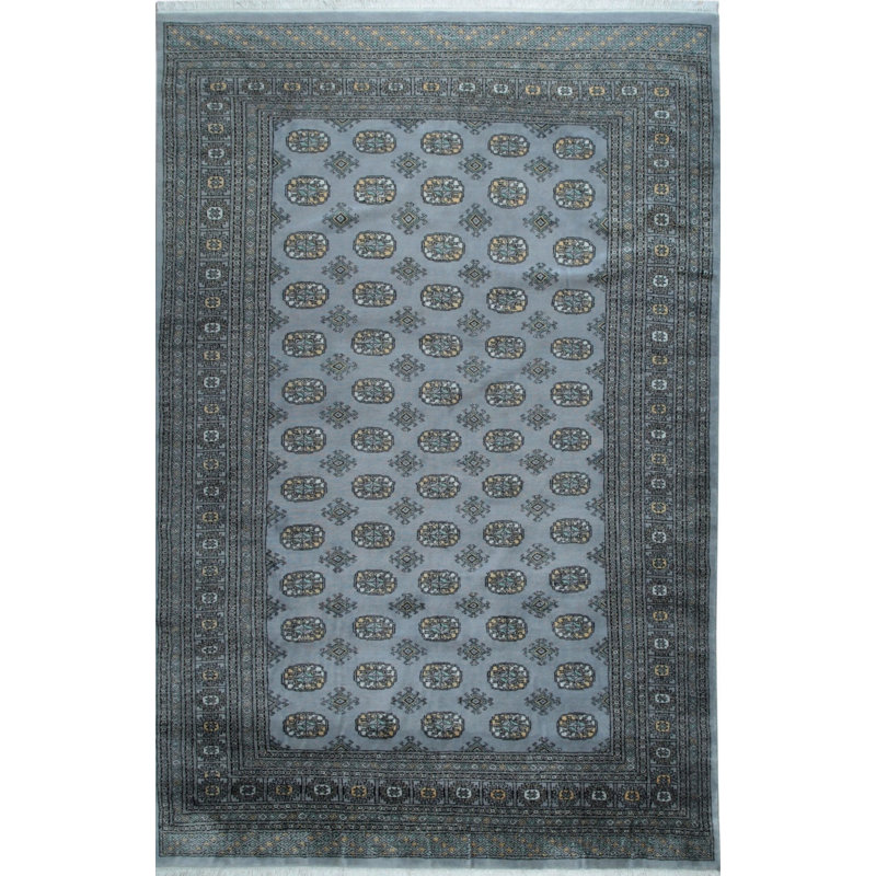 Hand Knotted Wool Geometric Area Rug in Gray, 4' x 6'
