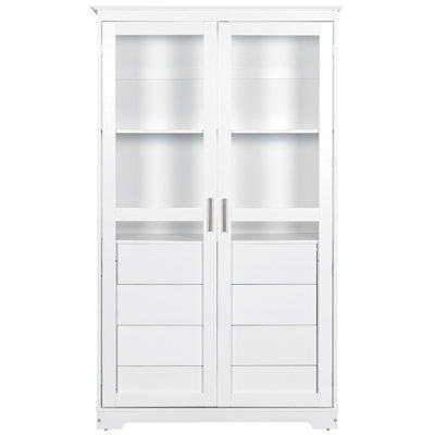 Gorana Kitchen Pantry Cabinet with Glass Doors & 4 Drawers