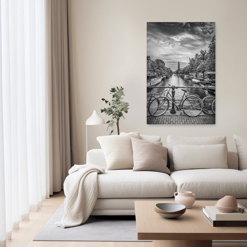 Amsterdam, pont de bicyclette sur le canal, architecture contemporaine abstraite, impression d'art mural, 60" H x 40" W