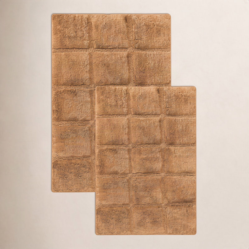 Sandcliff Checkered Cotton Non-Skid Machine Washable 2 Piece Bathroom Rug Set, Checkers Rust
