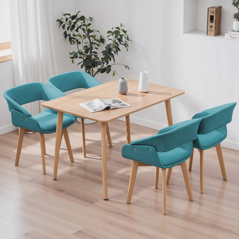 Modern Dining Room Accent Arm Chairs,Fabric Mid-Century Upholstered Side Seat with Solid Wood Legs, Green