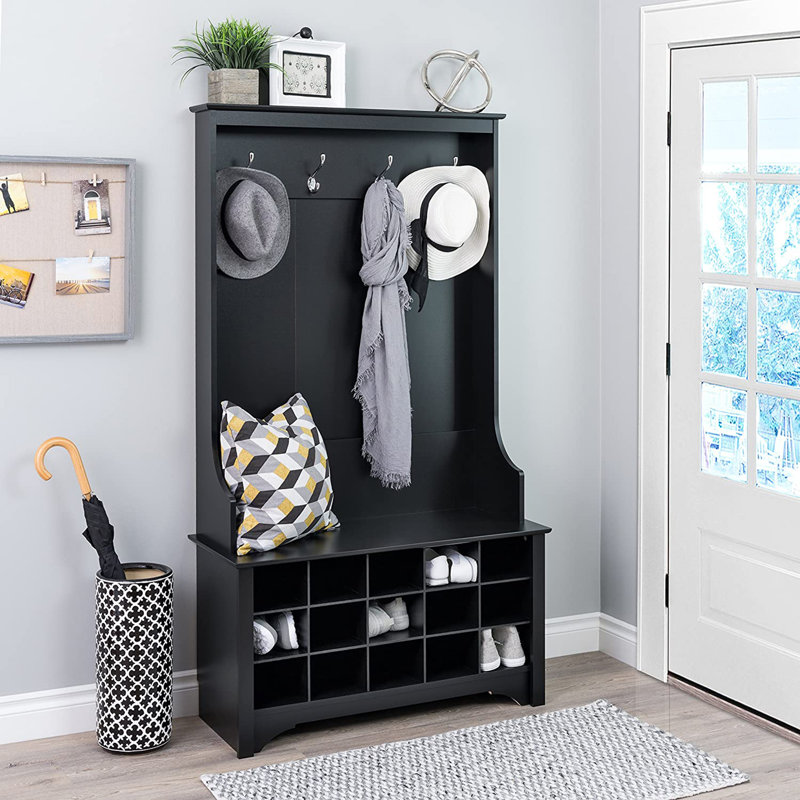 Flatiron Hall Tree 38'' Wide with Bench and Shoe Storage, Black