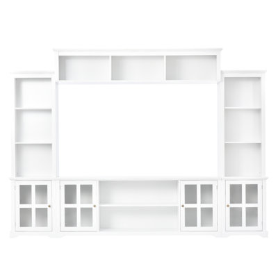 Support de télévision blanc minimaliste avec pont, pour téléviseur de 70 po et meuble de rangement mural pour téléviseur, généreux verre trempé multifonctionnel