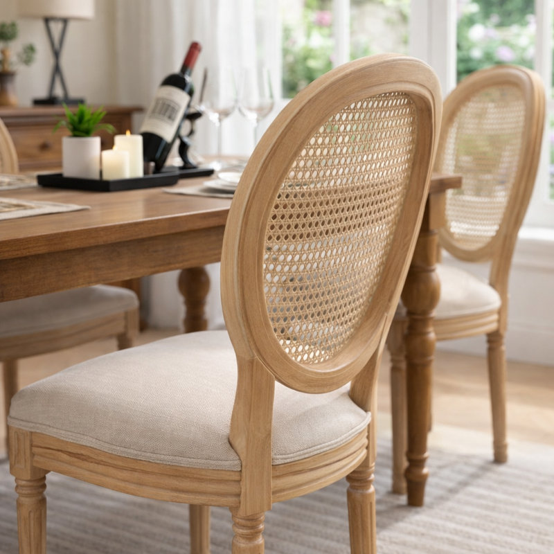 Ensemble de chaises de salle à manger Ilmie French Country Cane, Beige