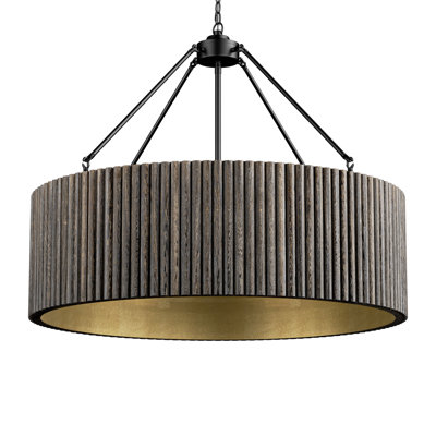 Modern Farmhouse 5-Light Fluted Wood Grain Drum Chandelier