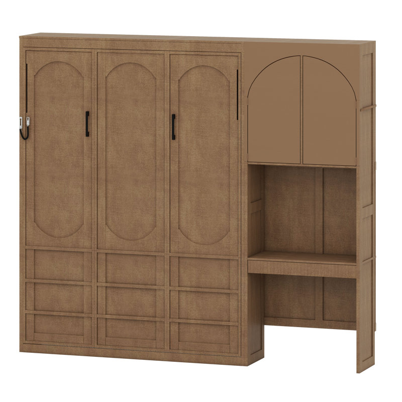 Lit escamotable avec armoire latérale réversible, éclairage DEL, tiroirs et tablettes de rangement multifonctionnelles Murphy
