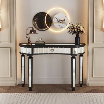 Console demi-lune à miroir en verre cannelé