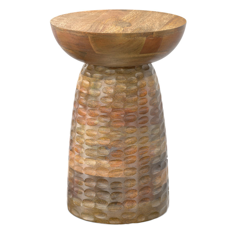Table d'appoint contemporaine en bois de manguier massif avec finition texturée, entièrement assemblée, Naturel