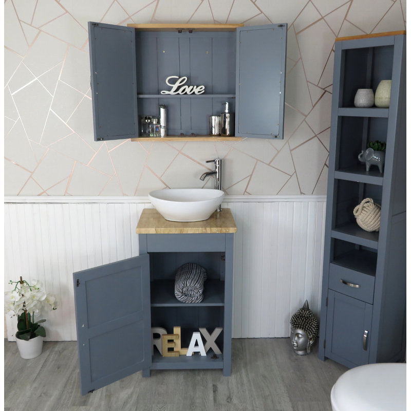 Slimline 515mm Free-standing Cloakroom Vanity Unit, Grey, Cream Marble