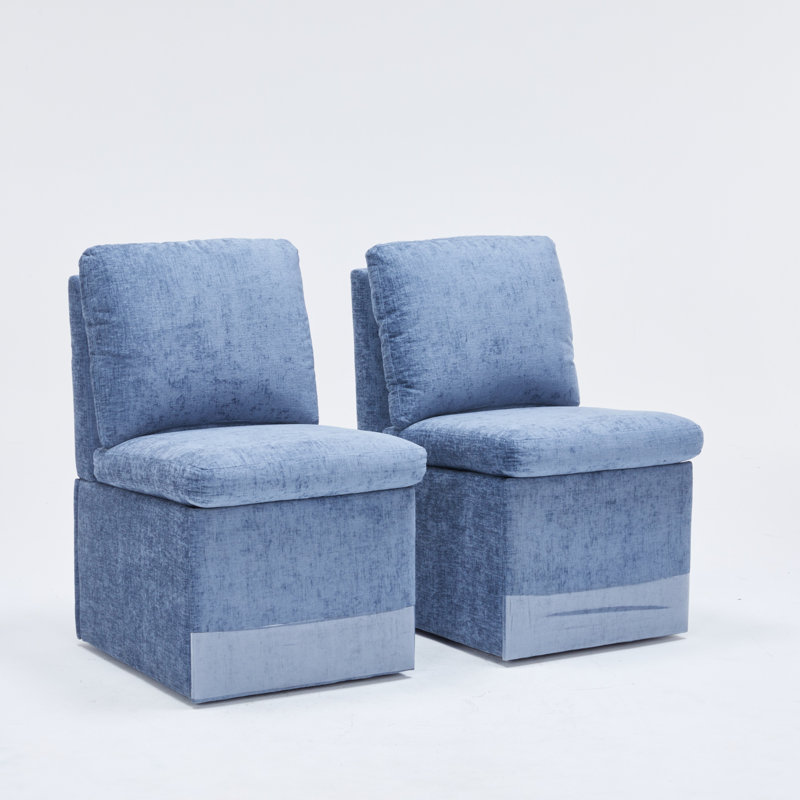 Chaise de salle à manger rembourrée en lin avec roulettes et espace de rangement - ensemble de 2, Bleu