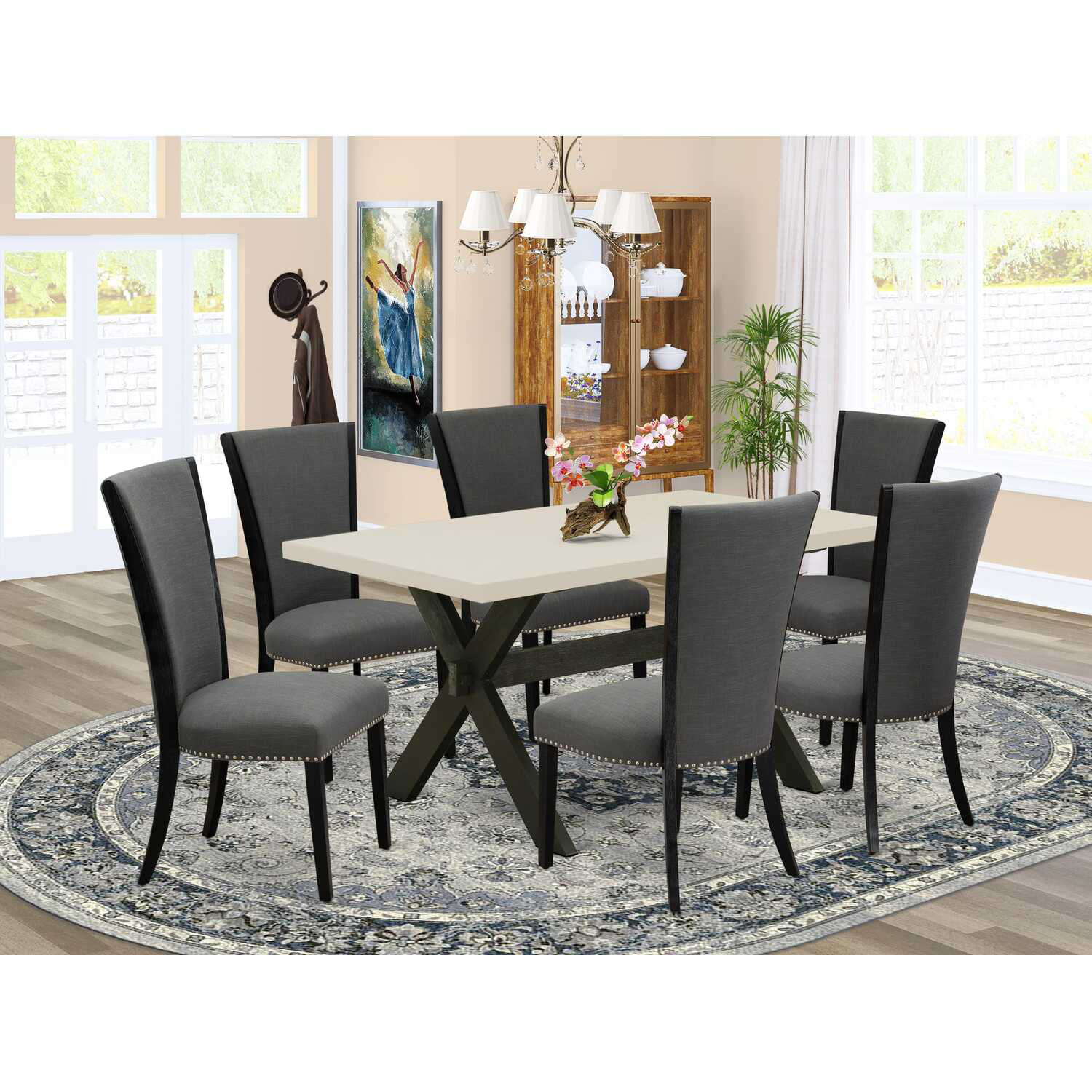 Lark Manor™ 7-Piece Natural Oak Finish Solid Wood Top Dining Table with ...
