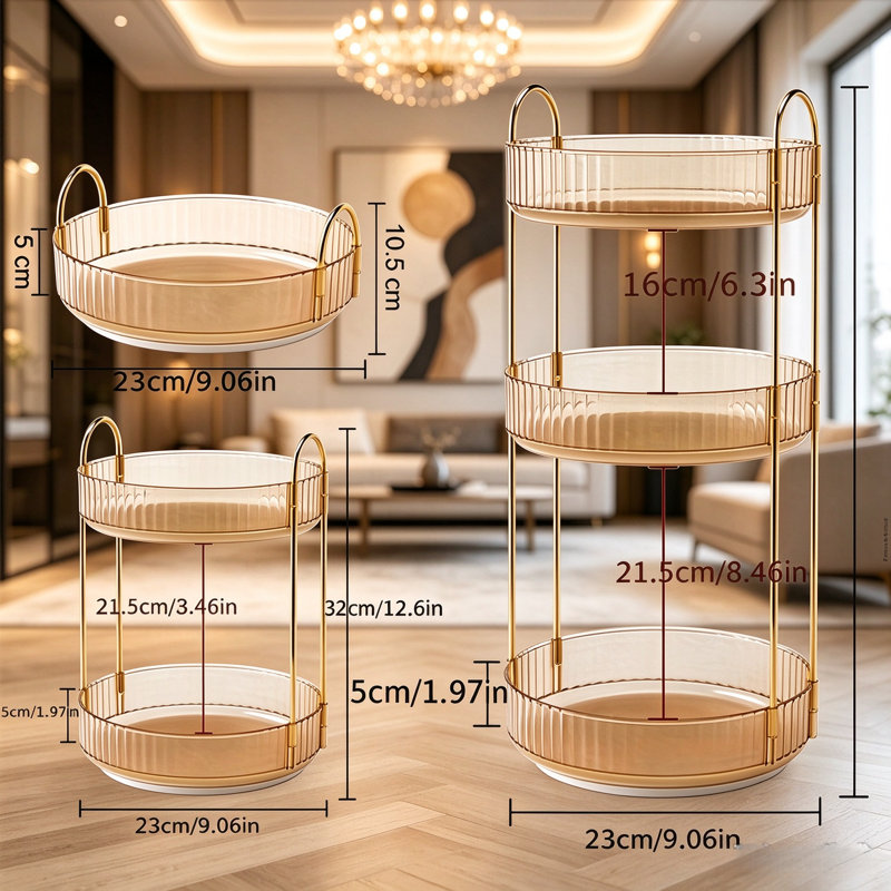 Organisateur de maquillage rotatif à 3 niveaux sur 360 °, étagère de rangement pour cosmétiques pour comptoir de coiffeuse, structure en métal doré