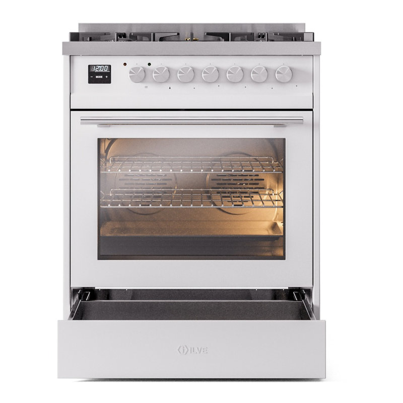 ILVE Professional Plus II 30 in Dual Fuel Range, Natural Gas, White/Stainless Steel