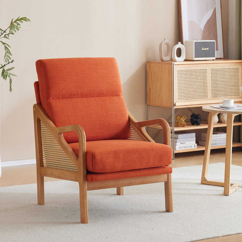 Rattan Accent Chair, Orange Polyester Blend