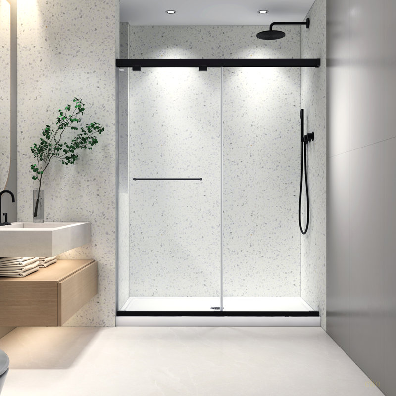 Porte de douche noire coulissante noire sans cadre 5476 pouces avec fonction de fermeture douce réglable en verre trempé de 8 mm avec Nano facile à nettoyer et anti-déflagrant