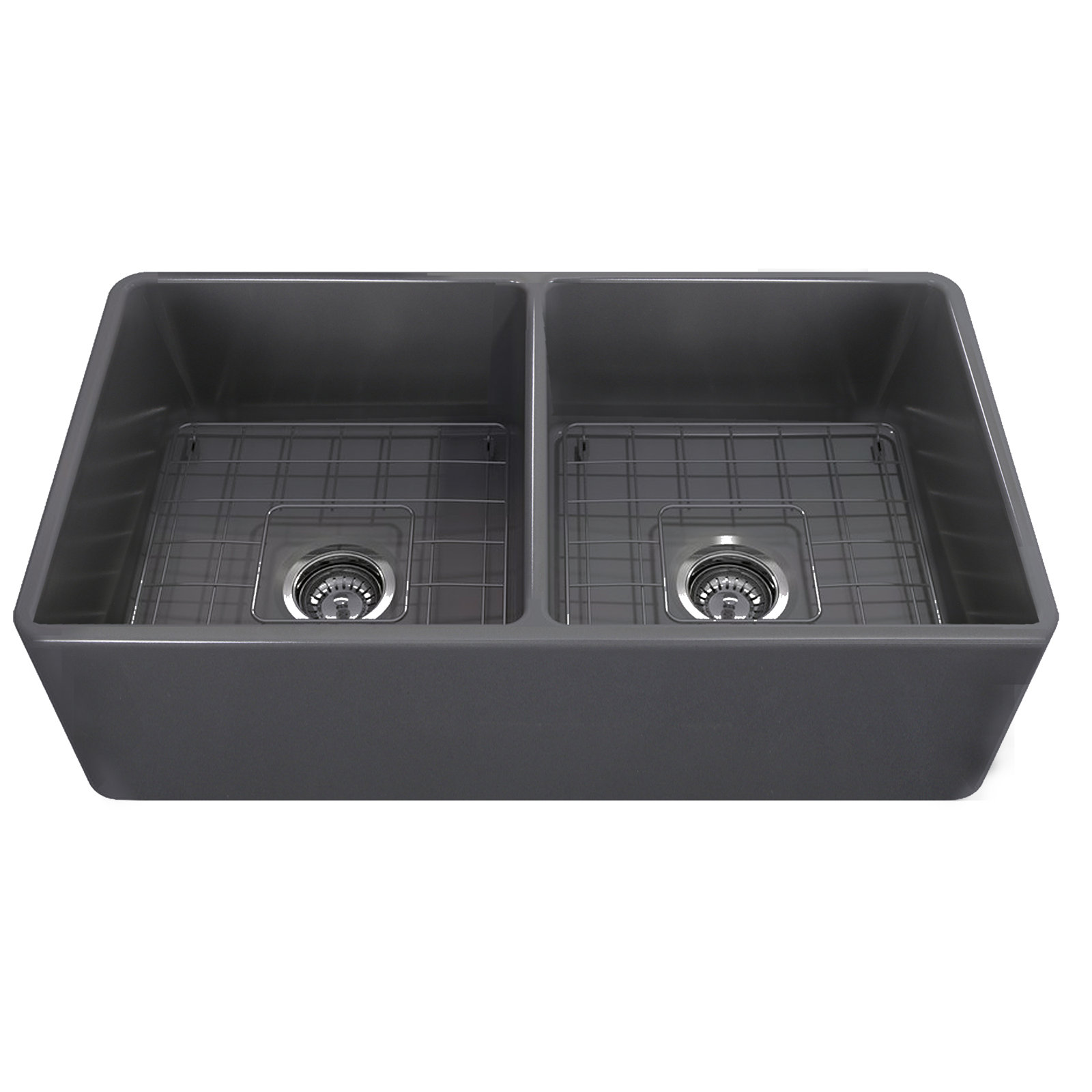Marisol 33.25'' L Double Bowl Fireclay Kitchen Sink, Bluff Gray