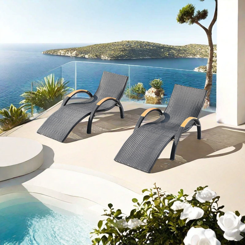 Ensemble de chaise longue d'extérieur en rotin EcoVilla