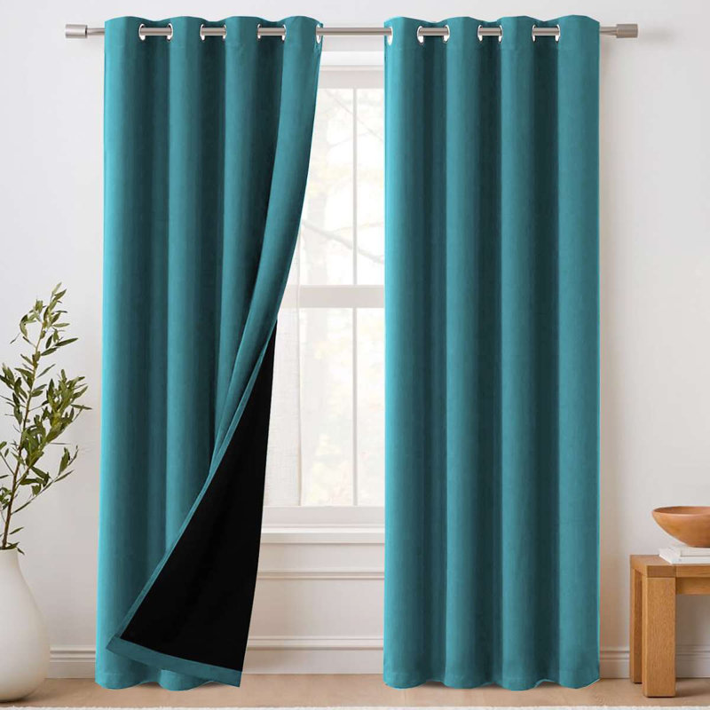 100% Blackout Curtains for Bedroom Thermal Insulated Blackout Curtains Heat and Full Light Blocking Curtains for Living Room with Liner 2 Panels Set