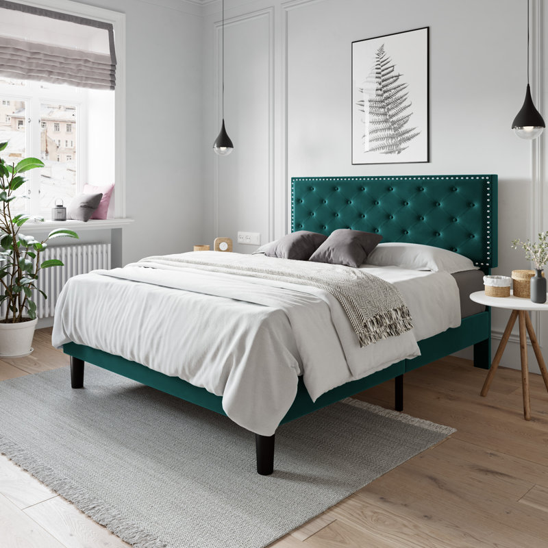 Basnett Upholstered Platform Bed, Navy, Full / Double