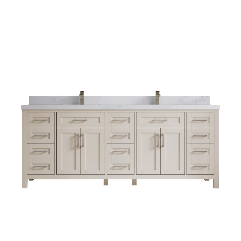 84 po Cambridge X P 22 po D Meuble-lavabo double en grain fin avec 2 po Calacatta Nuvo Quartz