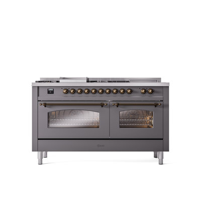 ILVE Nostalgie II Series 60 inch Dual Fuel Range with 5 Sealed Burners, Griddle, Frenchtop (Glass Door)