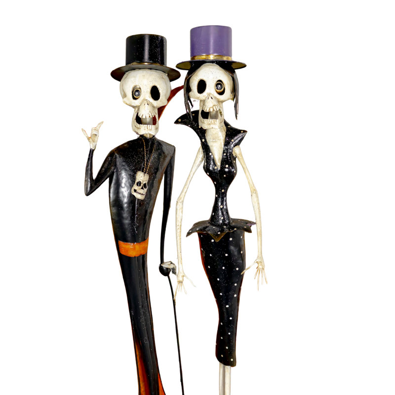 Figurines squelettes rétro en métal noir Horror - Dr et Mme Cadaver (ensemble de 2)