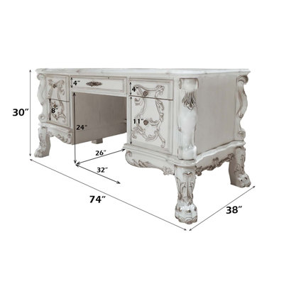 Dresden Executive Writing Desk, Bone White Finish