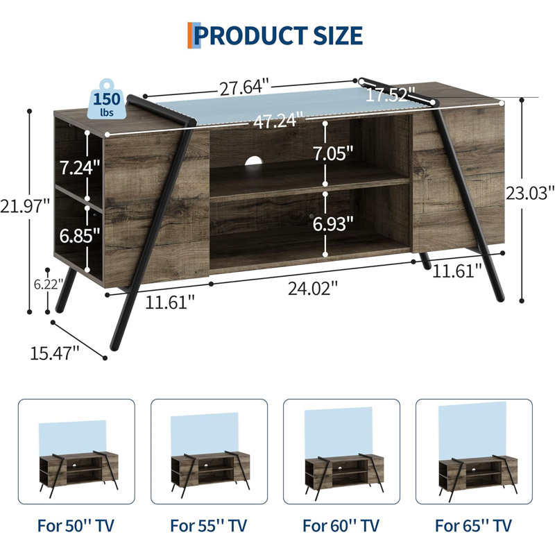 TV Stand, 23.03cm H x 47.24cm L x 17.52cm W, Retro Grey