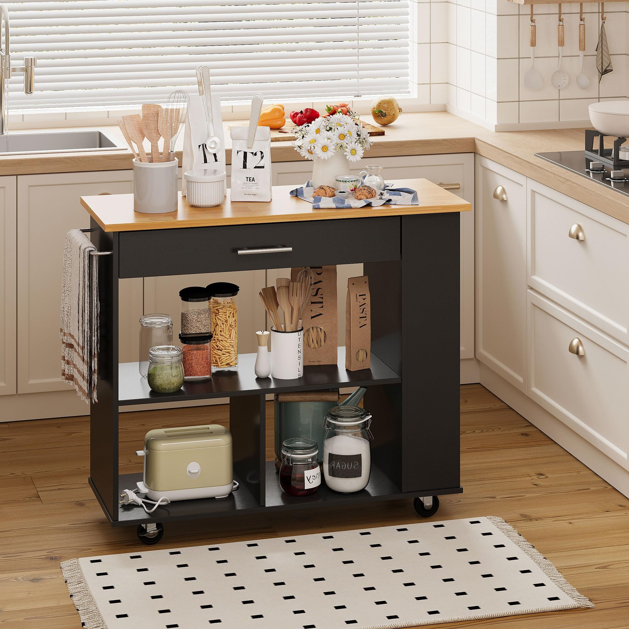Latitude Run® Kitchen Island on Wheels with Storage - Wayfair Canada