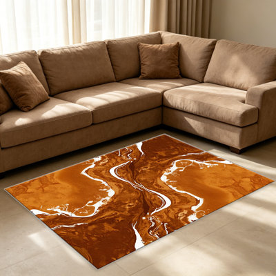 Orange Marble   area rugs for Living Room, Soft and Comfortable, Suitable for all seasons, easy to maintain, machine washable Indoor floor mat, Under Table Farmhouse suitable for Bedroom, Dining Room, Study,  Balcony, Home Decor Patio