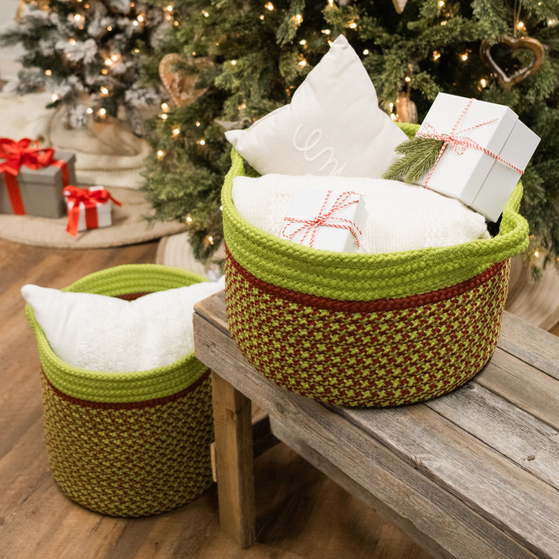 Festive Multicolor Round Woven Storage Basket with Handles