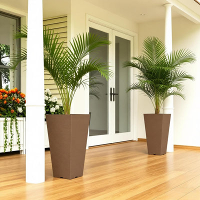 Ensemble de 2 grandes jardinières, pots en PP brun moderne et durable pour la maison