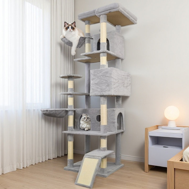 Tour pour arbre à chat avec base large 84,6 po, Light Gray