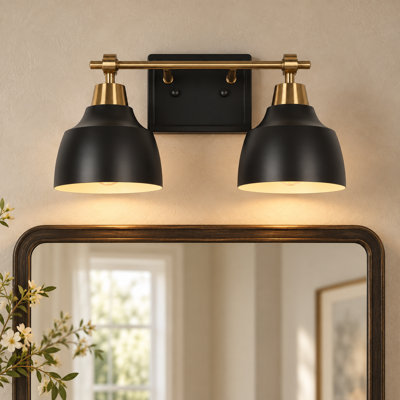 Luminaire de salle de bain à 2 lumières à intensité variable noir / laiton à intensité variable de 14,5 po Escarment Certifié ETL