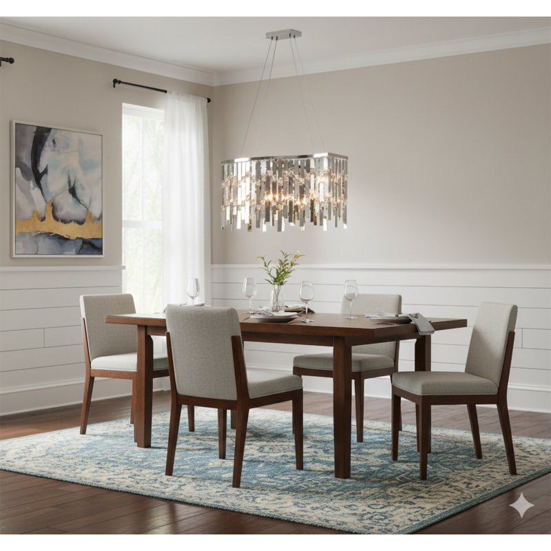 Lustre 5 lumières en chrome avec détails en cristal transparent