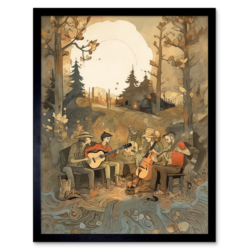 Burlbaw Countryside Folk Band Musicians Playing Music In The Forest At Sunset - Single Picture Frame Print