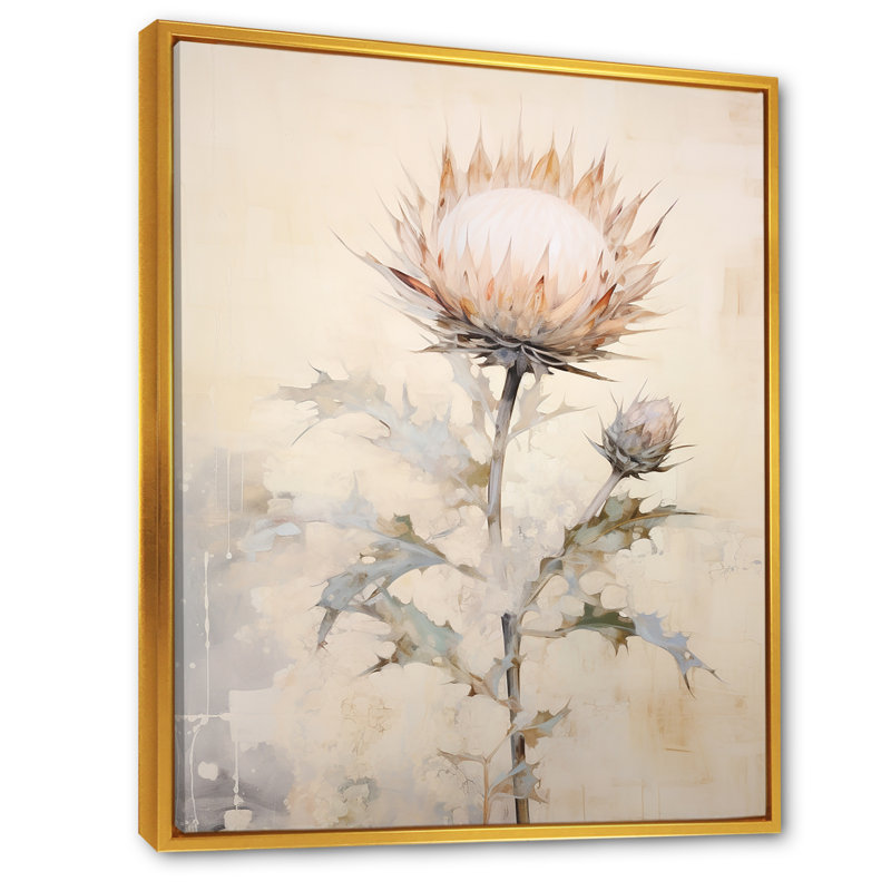 Impressions d'art murales sur chardon beige, H 44 po x l 34 po, Cadre flottant doré