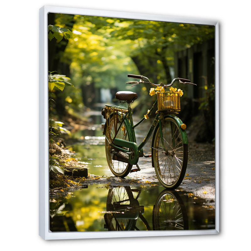 Vélo émeraude sur toile, H 32 po x l 24 po x P 1 po, Cadre flottant blanc