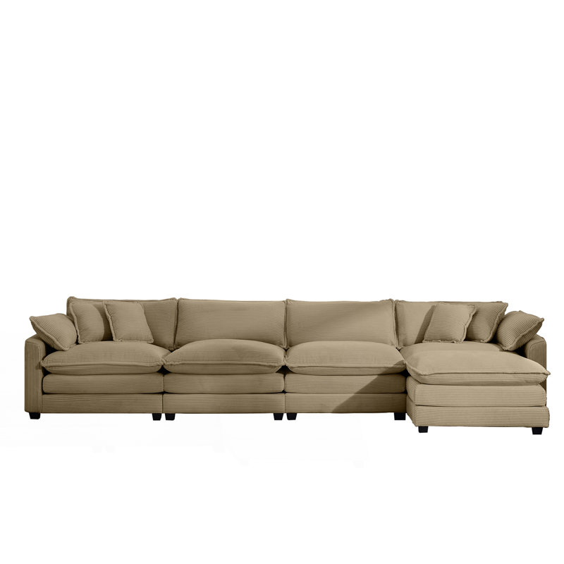 Canapé modulaire rembourré en L 4 places avec 1 repose-pieds Modern, Tanné