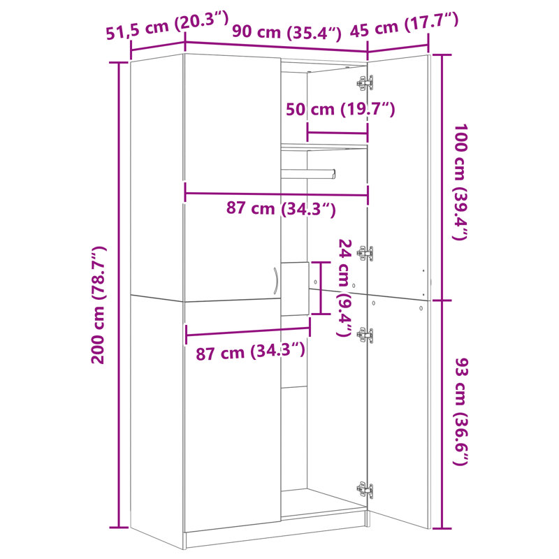 Benefiel 2 Door Wardrobe, 200cm H x 90cm W x 52cm D, Artisan Oak
