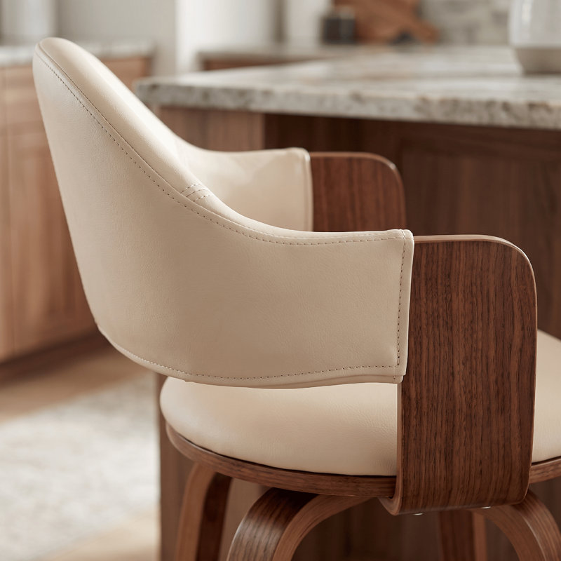 Tabouret de bar avec accoudoirs et repose-pieds Romarin, Crème, Noyer, Tabouret de comptoir (assise de 26 po de hauteur)