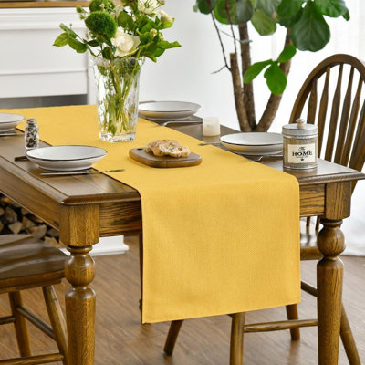 Yellow Summer Table Runner 40x140 cm | Seasonal Fall Spring Machine Washable Kitchen Dining Table Decoration for Home Party Decor
