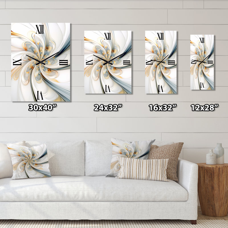 Horloge murale moderne Fractal Flower Joy In Cosmic White II - Fractals, H 32 po x l 16 po x P 1 po