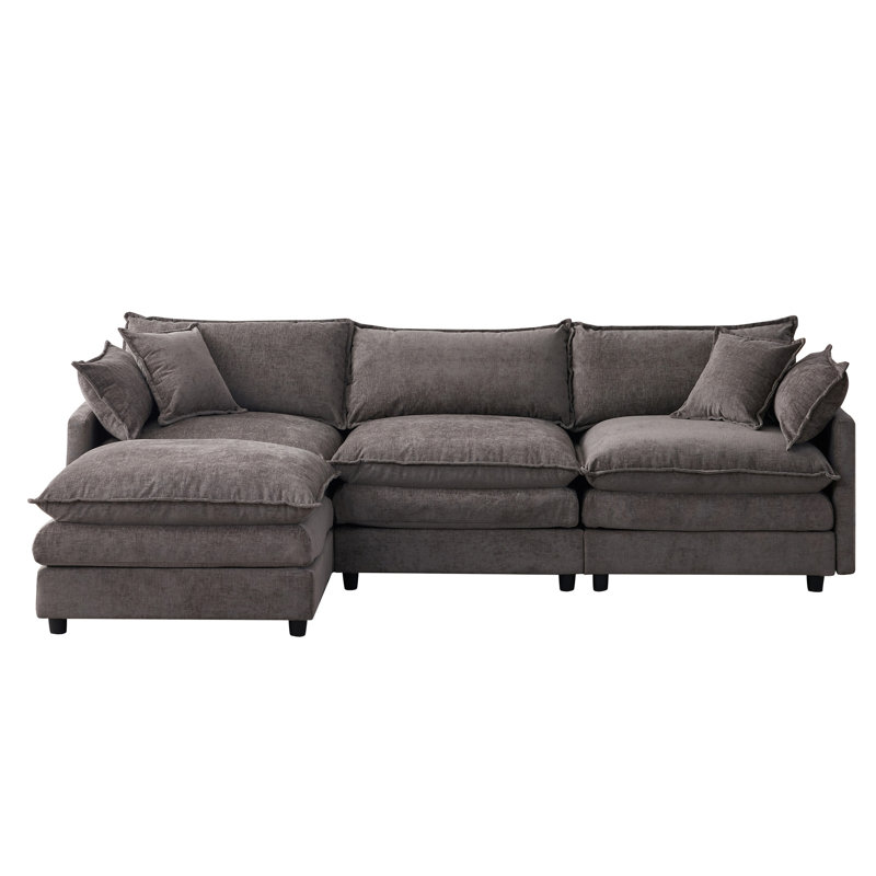 105" Modular Sectional Couch, Gray Chenille