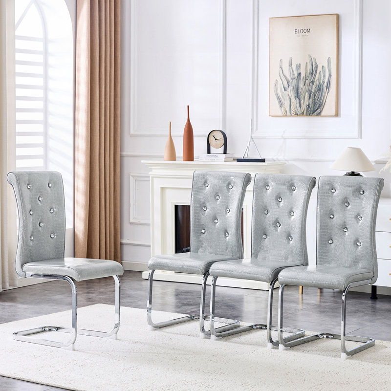Chaises de salle à manger rembourrées, Gris, Doré