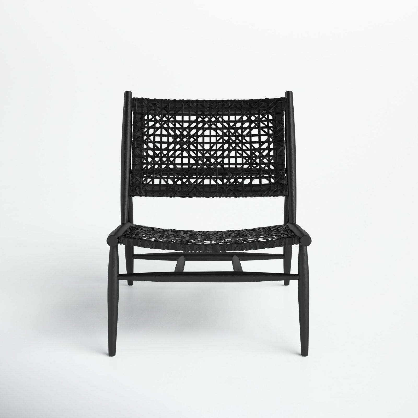 Kazbah Teak Genuine Leather Side Chair, Black Genuine Leather/Black Legs