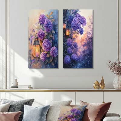 «Hortensia campagne et beauté légère I», impressions sur toile florales 2 pièces