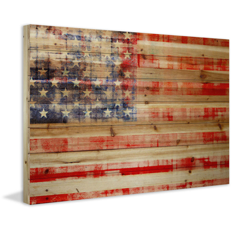 «American Flag», reproduction sur bois de pin naturel, H 40 po x l 60 po x 1,5 po
