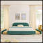 Structure de lit tapissier pour grand lit avec tête de lit courbée, rangement de tiroir à roulettes et support de pieds robuste - Style minimaliste moderne en vert-131377797-131377799