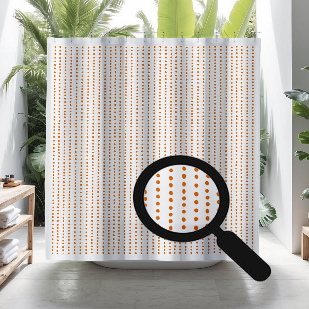 Thora Dots Mid-Century Shower Curtain, Orange